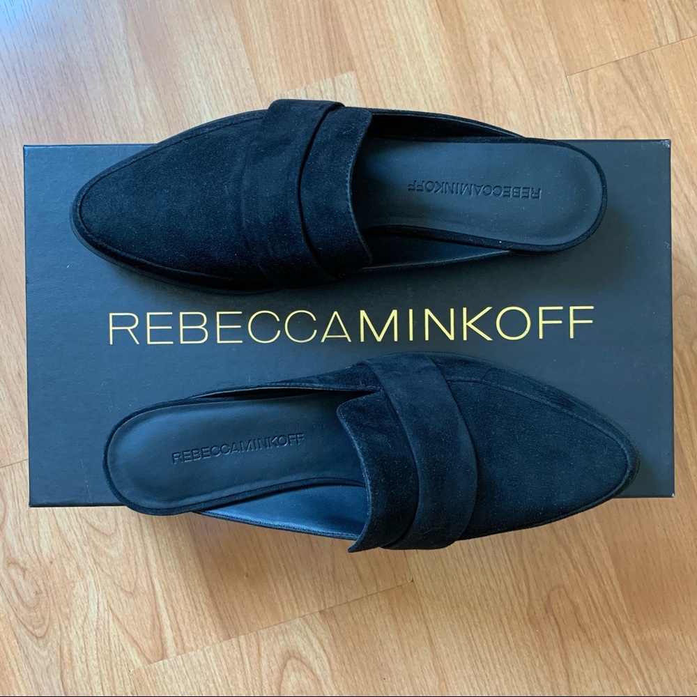 New Rebecca Minkoff Mika Black Suede Mule Flats - Picture 2 of 11